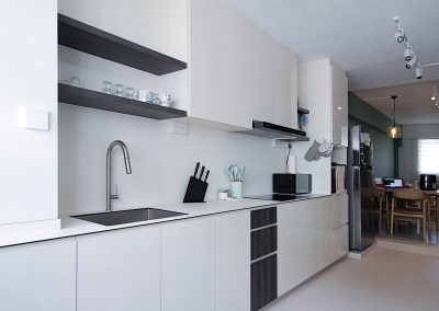 A classic approach for a new family with an open concept communal space. Polished terazzo flooring with a splash of green to bring out that retro feel.