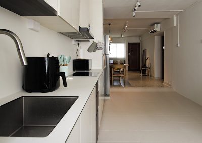 A classic approach for a new family with an open concept communal space. Polished terazzo flooring with a splash of green to bring out that retro feel.