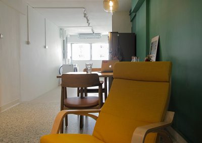 A classic approach for a new family with an open concept communal space. Polished terazzo flooring with a splash of green to bring out that retro feel.